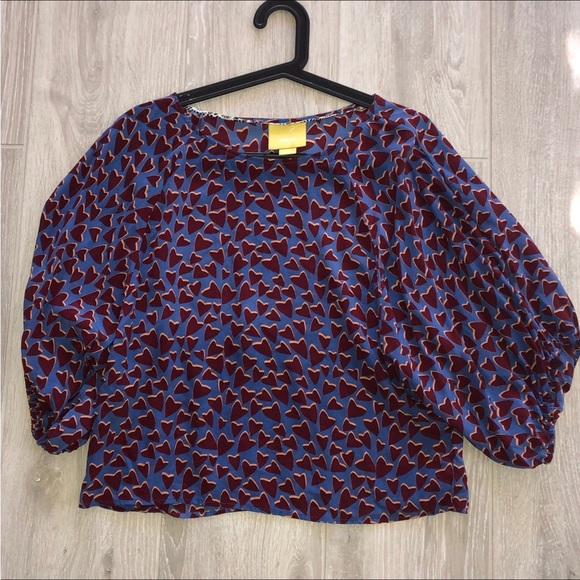 Maeve Blue Heart-Print Blouse with Maroon Hearts - Picture 3 of 3